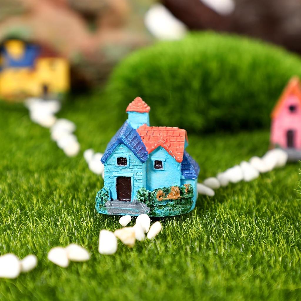 4pcs Miniature House Fairy Garden Resin House Bonsai Craft Micro Landscape DIY Garden Decoration Village Decor