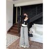 Kumikumi Casual Suit Fake Two-Piece Stitching Long Sleeve T-shirt Women Fall Stripes Drawstring Loose Pants Two-piece Set