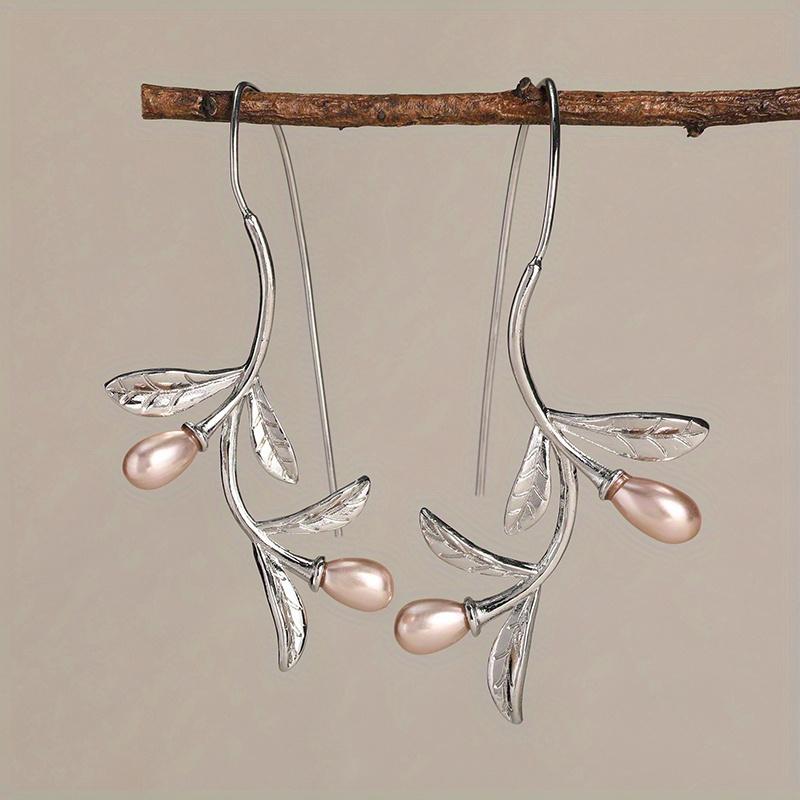 

Шарм Модные серьги Листья Искусственный жемчуг Золотой медный цвет Вечерние висячие серьги для женщин