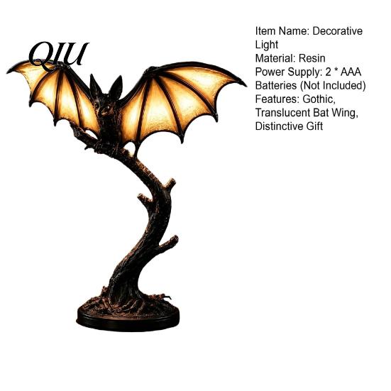 Gotische Harz-Tischlampen Fledermaus Baumast Nachtlicht, Halloween Tischdekoration Lampe Geschenk für Liebhaber mit Warmem Schein, Gruselige Schreibtischverzierung Zuhause