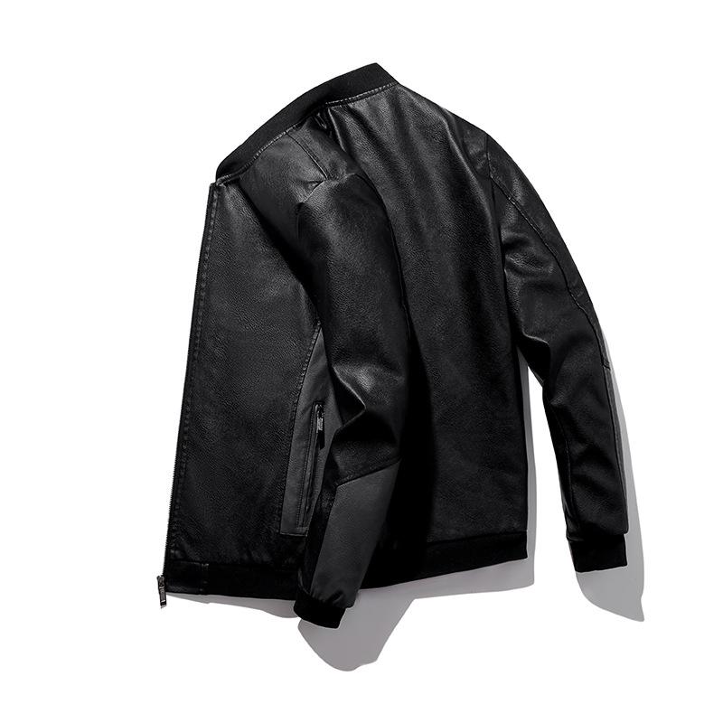 Leather Men's Spring and Fall Jacket Men's Spliced Stand Collar Casual Jacket Large Size Green Fashion Baseball Collar Top