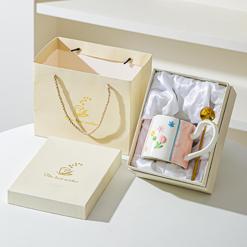 Ceramic Flower Mug Household High-value Women's Hand Cup Breakfast Cup Girl Heart Milk Cup Water Cup Underglaze Color