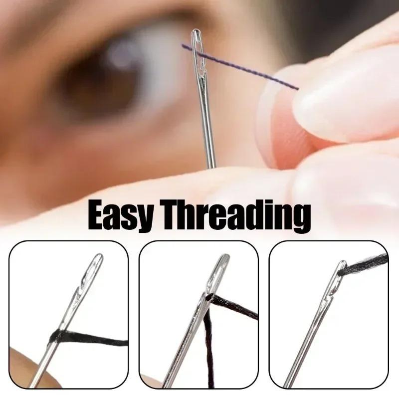 36/12Pcs Side Hole Blind Sewing Needles Stainless Steel Elderly Self Threading Needles Household DIY Beading Threading Needle