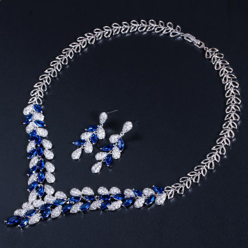 T0131 Ensemble Collier et Boucles d'Oreilles de Banquet Nuptial Deux Pièces Zircon de Haute Qualité