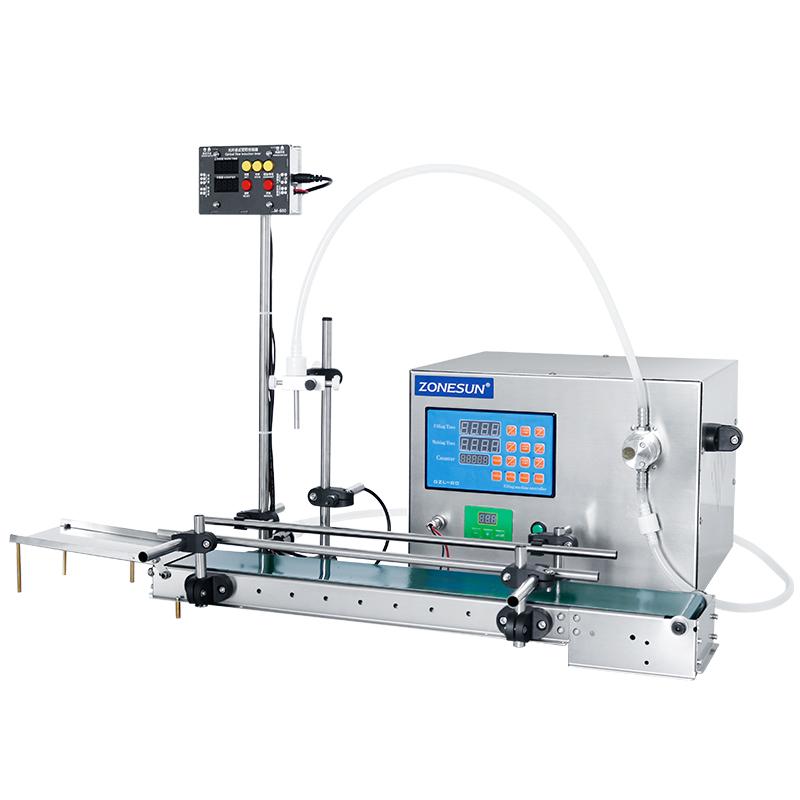ZONESUN ZS-DTMP1S Automatic Liquid Filling Machine Magnetic Pump Water Juice Milk Glass Bottle Filler 600mm Conveyor 110 volts