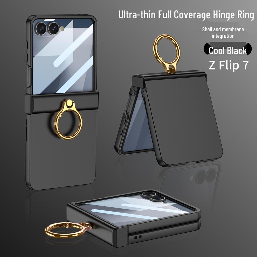 Samsung Z Flip7 Full-Cover Solid Color Case with Hinge Protection and Built-In Ring Stand