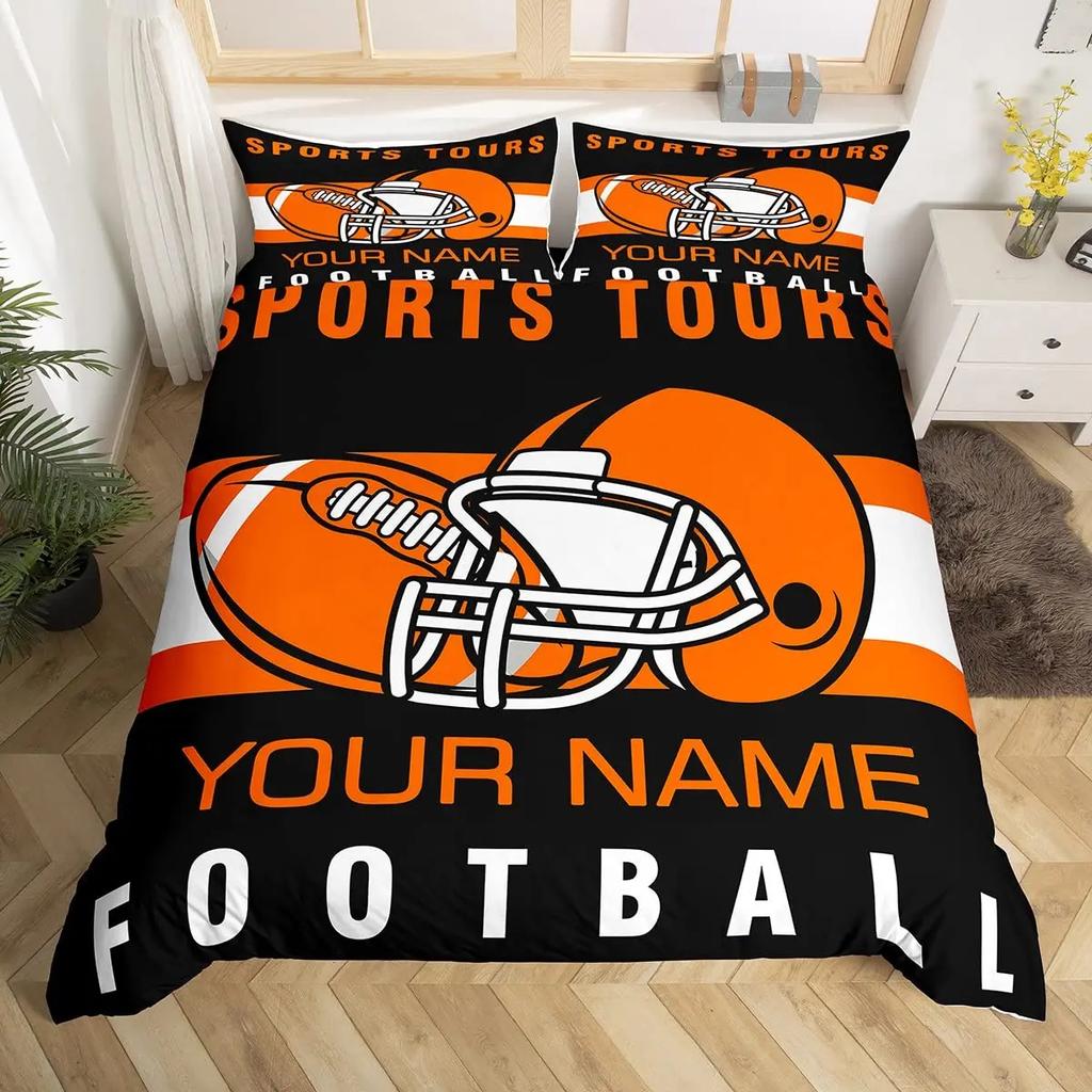 Custom Football Bedding Set Customized Name DIY American Football Game Duvet Cover Set Sports Theme Comforter Cover for Boys