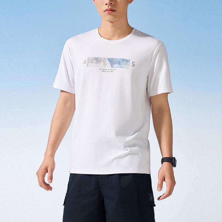 Anta Training Series Letter Print Round Neck Moisture Wicking Short Sleeve T-Shirt Men Tops Pure-White 152427102-1