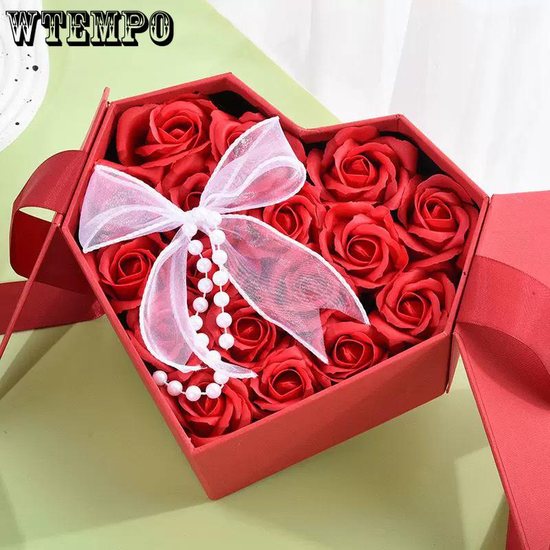 WTEMPO Valentine's Day Luxury Heart-shaped Design Gift Box DIY Foldable Ribbon Bow Paper Box Festive Party Decor Box Daily Presents Packaging Boxes