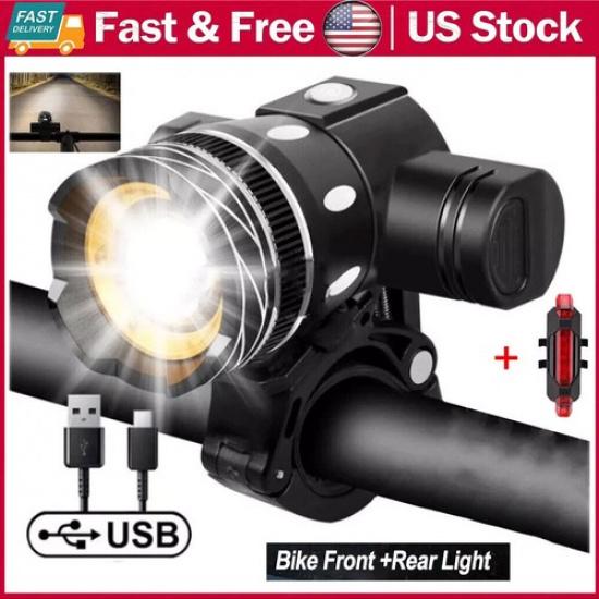 Rechargeable LED Mountain Bike Lights 20000LM Bicycle Torch Front &Rear Lamp Set