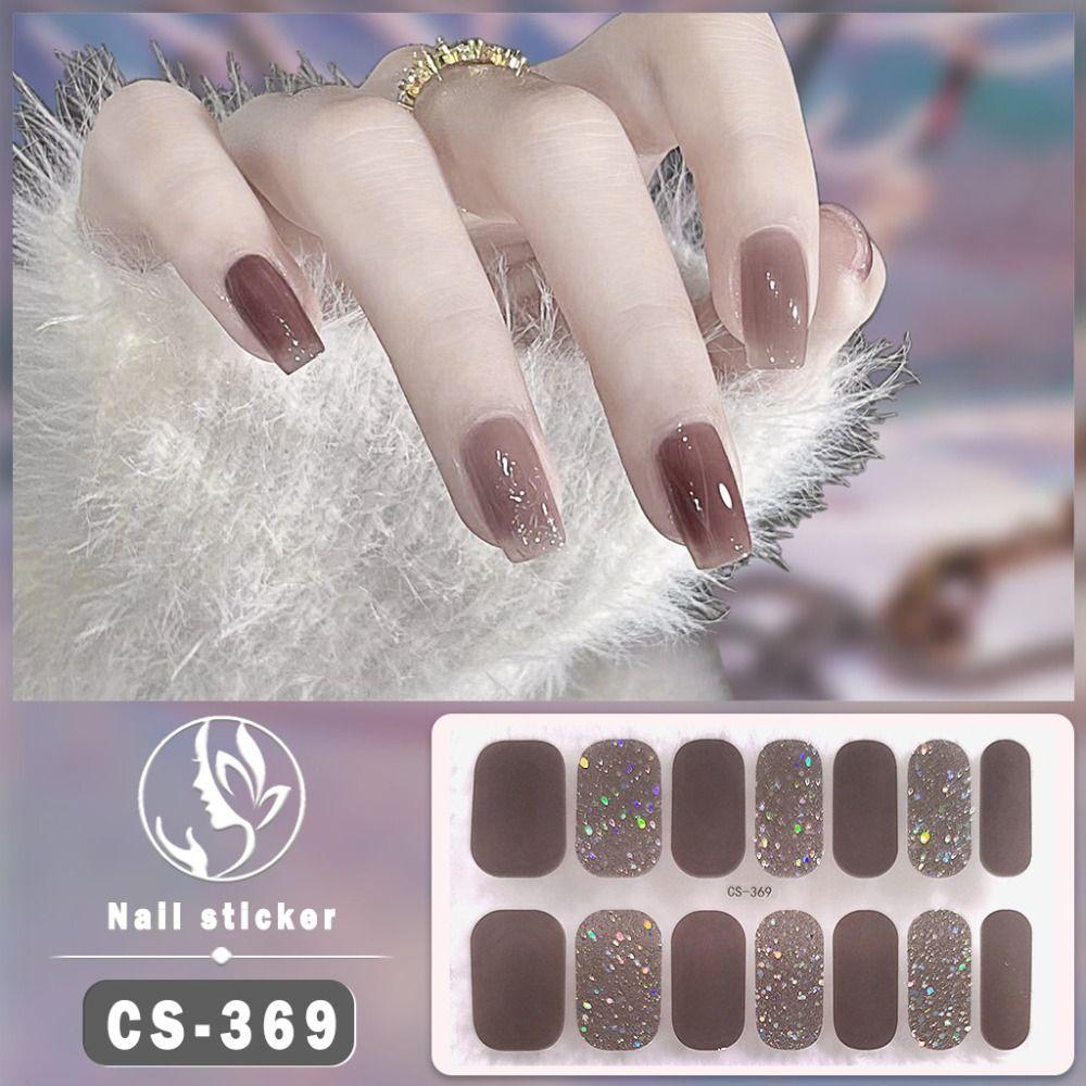 

14Tips Simple Gel Nail Stickers Glittering Simple Gel Nail Polish Strips Self-Adhesive French Manicure Decal DIY NAil Art Making