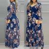 New European and American V-Neck Long Printed Chiffon Dress