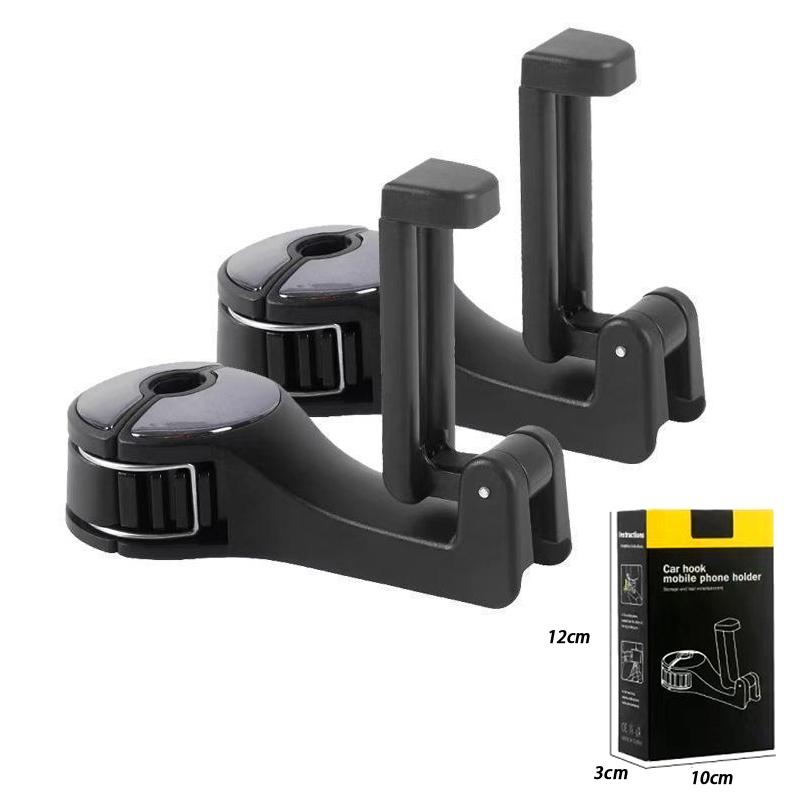 2Pcs Car-mounted Multi-functional Mobile Phone Holder Creative Rear Seat Headrest Hook Lock Buckle Style Car Phone Stand