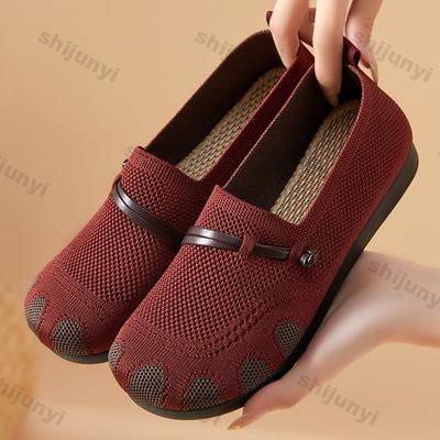 Women's Flats Summer New Breathable Soft Sole Lightweight Comfortable Casual Shoes Fly Weave Non Slip Slip On Vulcanized Shoes