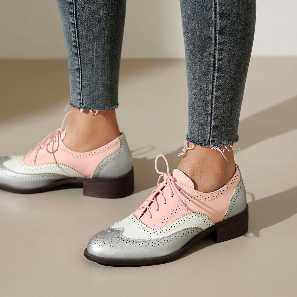 

Прямая поставка, женские британские лоскутные ретро-туфли-броги, весенние винтажные туфли-лодочки Мэри Джейн на шнуровке на низком квадратном каблуке, большой размер 48 41