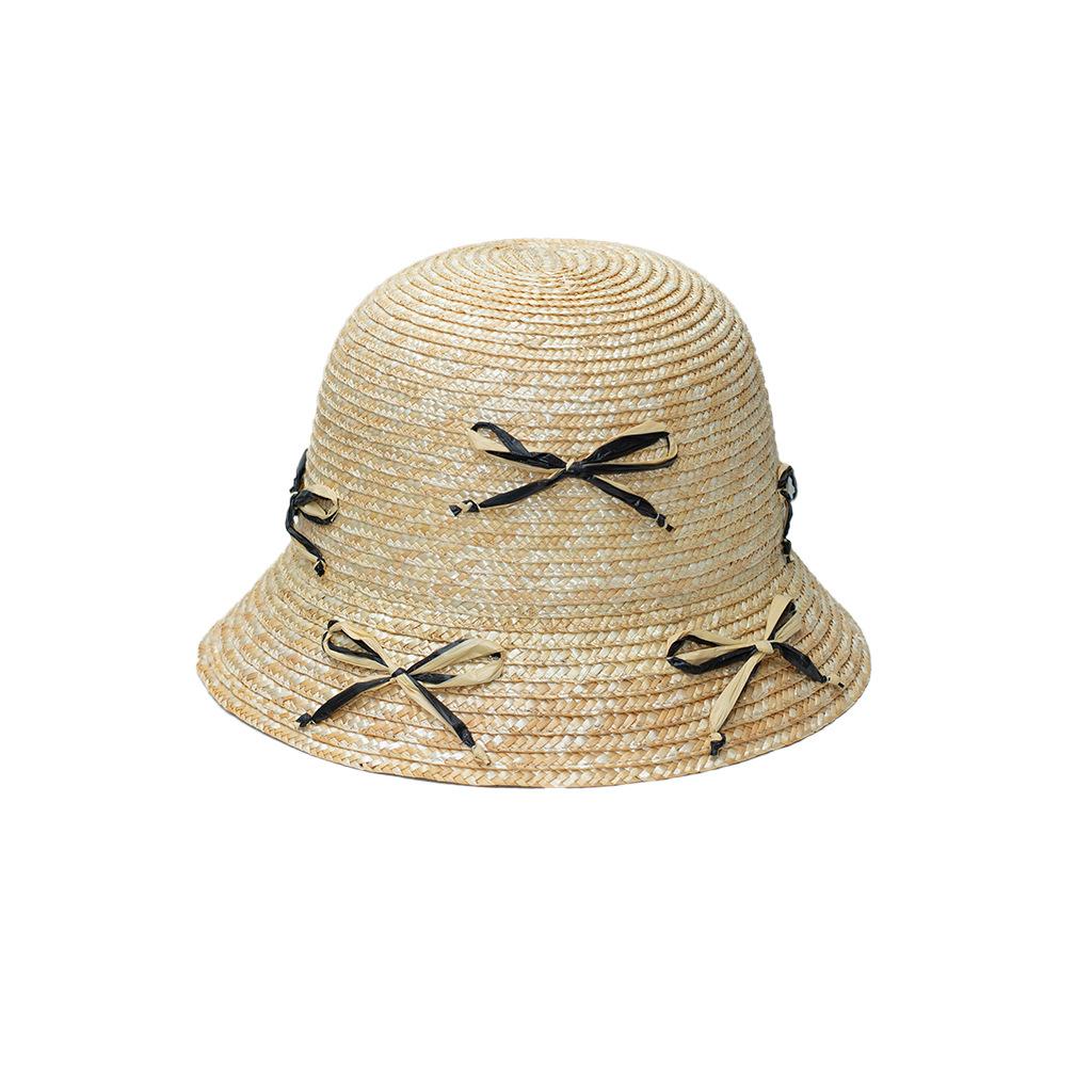Original Design Wheat Straw Woven Bucket Hat with Bow, Breathable Sun Protection, Fashion Versatile Summer Beach Cap for Women