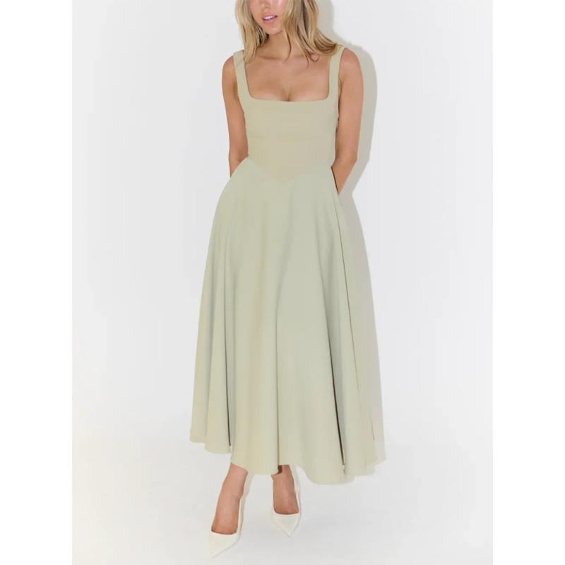 Sommer Europa, Amerika, Amazons neues einfaches und sexy einfarbiges Trägerkleid, figurbetont, mittel und lang