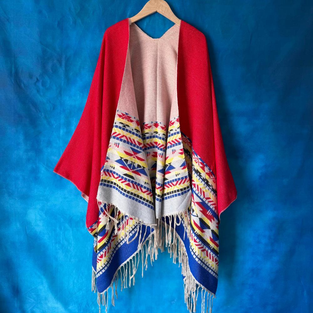 

Bohemian Ethnic Shawl Cloak for Women - Autumn/Winter Travel Outerwear красный/бежевый