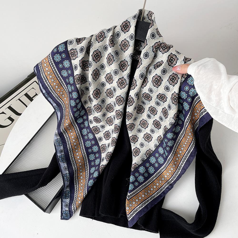 Silk scarf premium herringbone pattern double-sided printed square scarf 91 autumn and winter decorative gift high-end scarf silk scarf gift