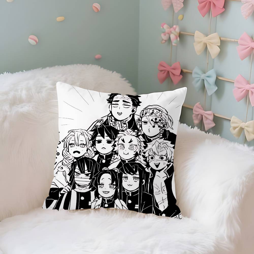 

Black And WhiteDdemonSlayerS Kawaii Case Plush Fabric Soft Pillowcase Double Sided Print Cushion Cover Household Gifts 40x40CM(16x16in)