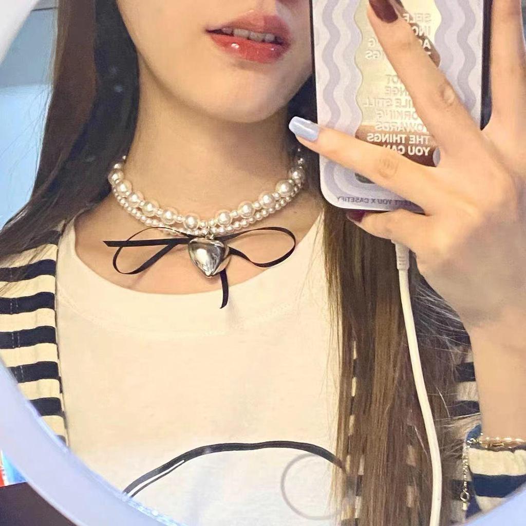 2024 Vintage Double-Layer Pearl Necklace with Heart Pendant