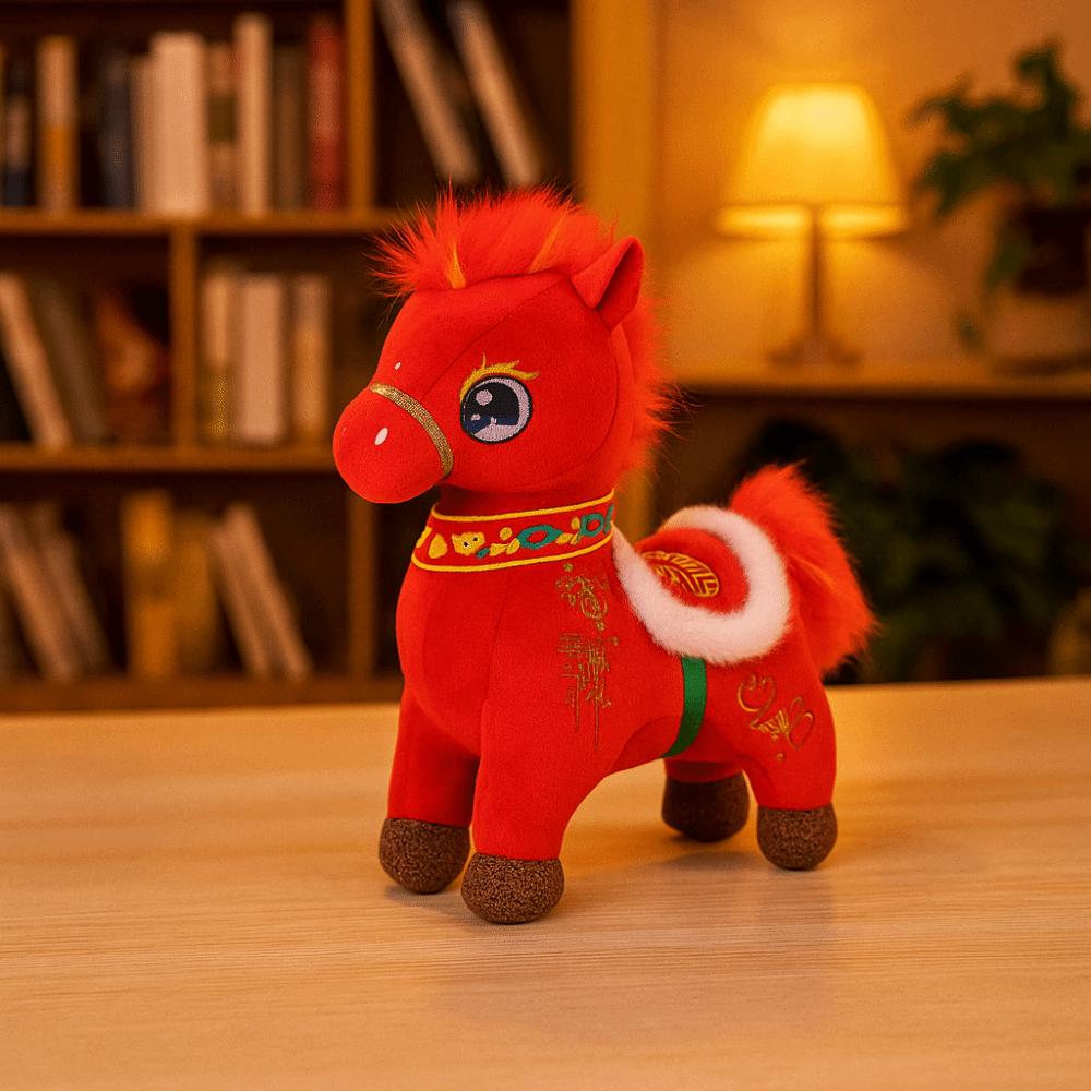 Chinese Style Cartoon Steed Doll Fluffy Zodiac Pony Figurine Funny Plush Horse Doll  Birthday Gift
