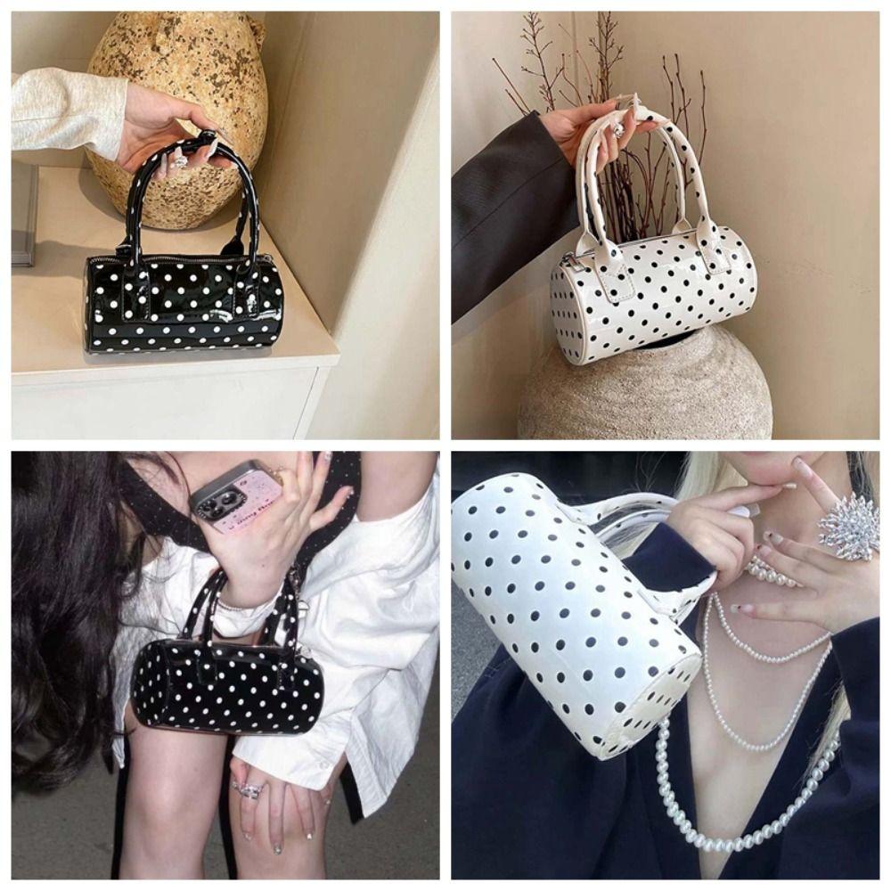 Korean Style Polka Dot Cylindrical Bag Polyester PU Shoulder Bag Spicy Girl Handbag  Party
