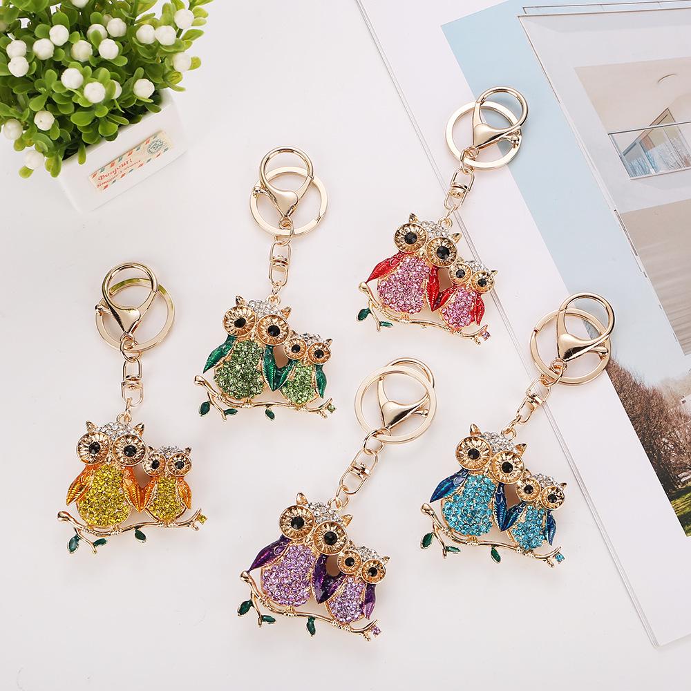 European Diamond-Studded Owl Keychain: Stylish Parent-Child Pendant for Bags & Cars