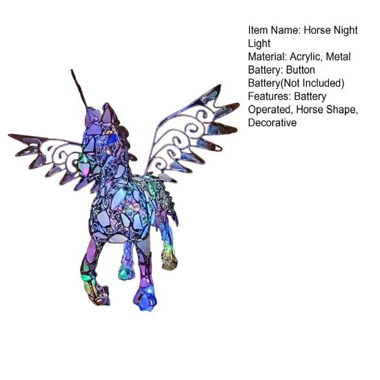 Horse Figurine Night Light Colorful Acrylic Flying Horse Statue Desk Lamp Home Office Bedroom Bedside Decorative LED Pony Table Lamp