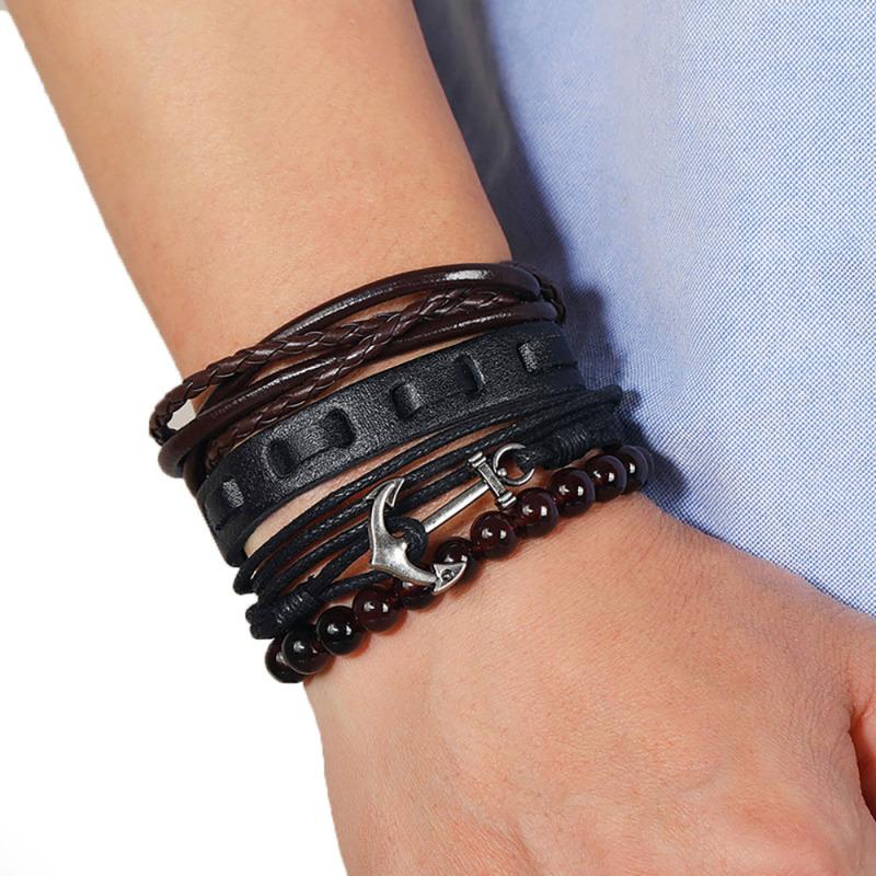 

4 шт. Плетеный кожаный браслет для мужчин и женщин Этнические браслеты из бисера Племенной регулируемый кожаный браслет
