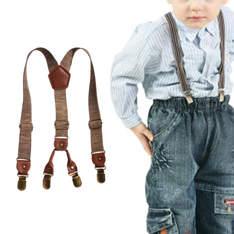 Bretelle Regolabili per Bambini Cinghia Per Pantaloni Antiscivolo Sicure Con Design a 4 Clip Larghezza 2,5 cm per Evento Scolastico