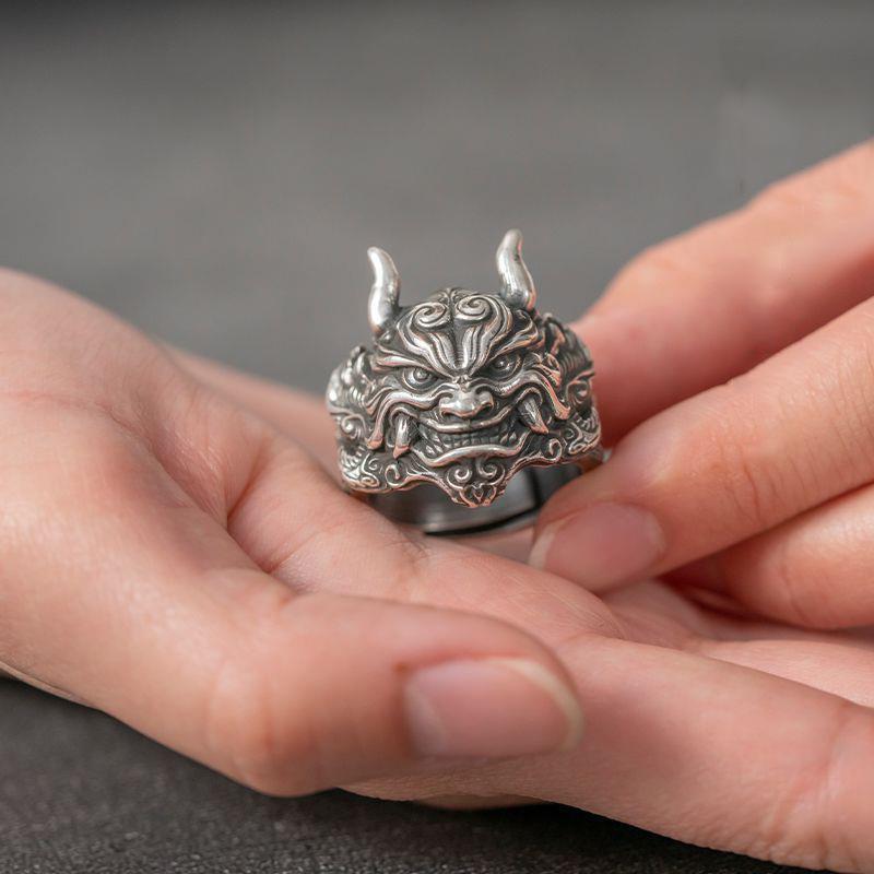 Men's Retro Domineering Mahakala Live Mouth Ring Single Ring Trend