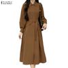 Women Casual Turn Down Collar Loose Long Sleeve Dress