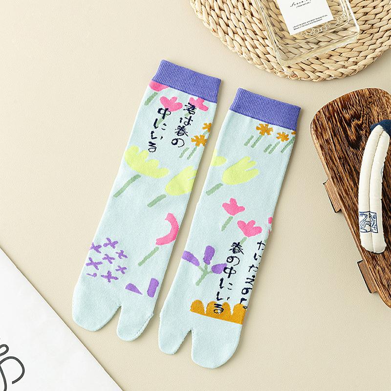 Barevné kreslené dámské ponožky s dvěma prsty z česané bavlny Hrozny Vlny Kapr Japonský Harajuku Vtipné roztomilé sandály Tabi