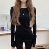 White Layered Modal Slouchy T-Shirt: Long-Sleeve, Slim Fit, Sheer, Sun Protection, Autumn/Winter.