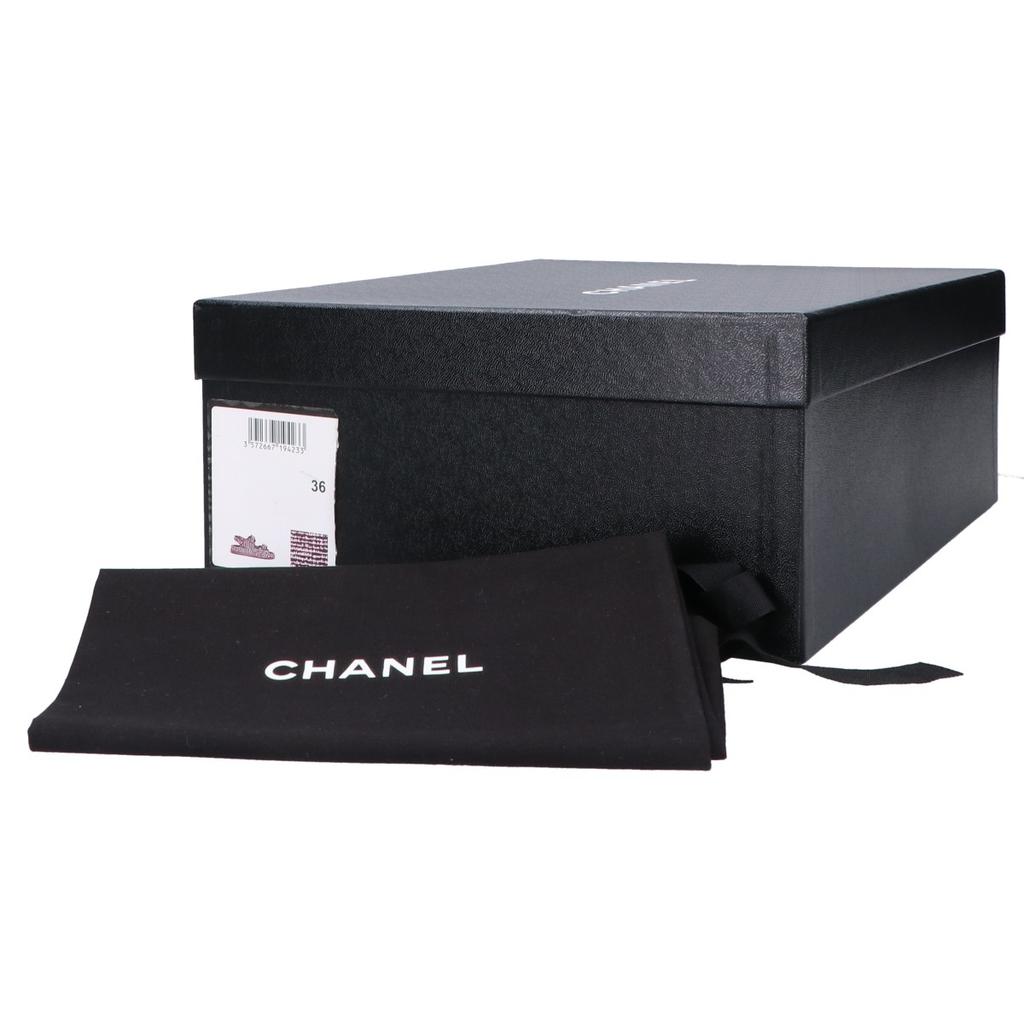 CHANEL G35927 CC Logos Tweed/Leather Flats shoes 36C blackUsed