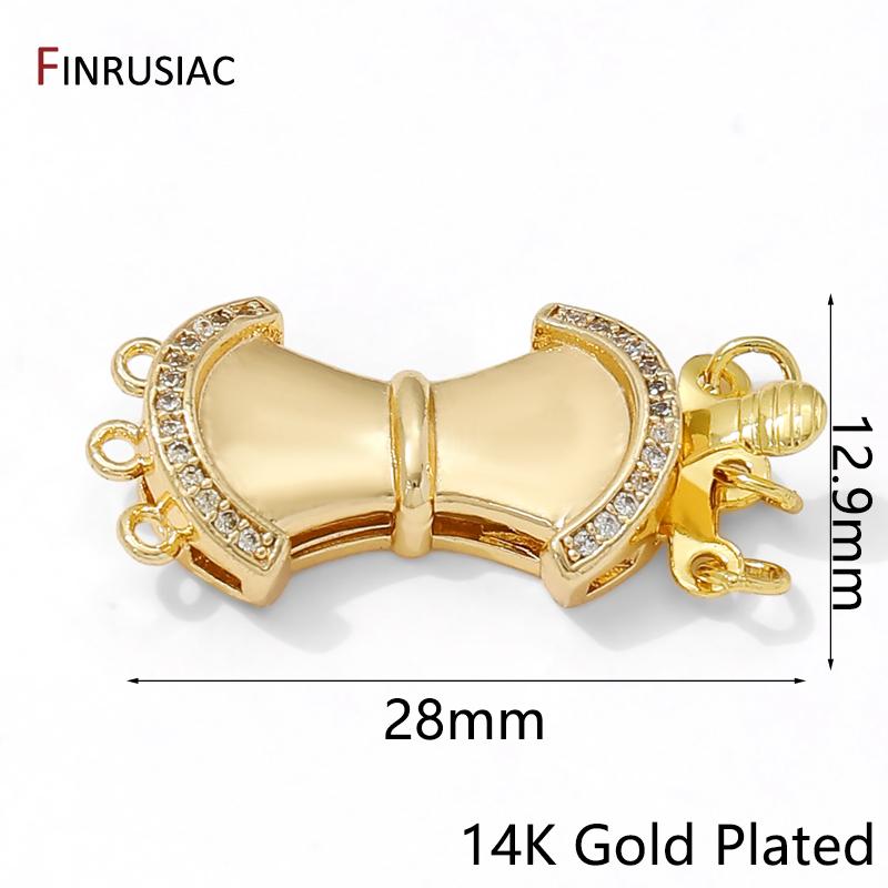 

14K Gold Plated Brass Insert Fasteners Clasps.Inlaid Zircon Layered Clasps With Connectors Ring For DIY Jewelry Making Supplies 1 piece