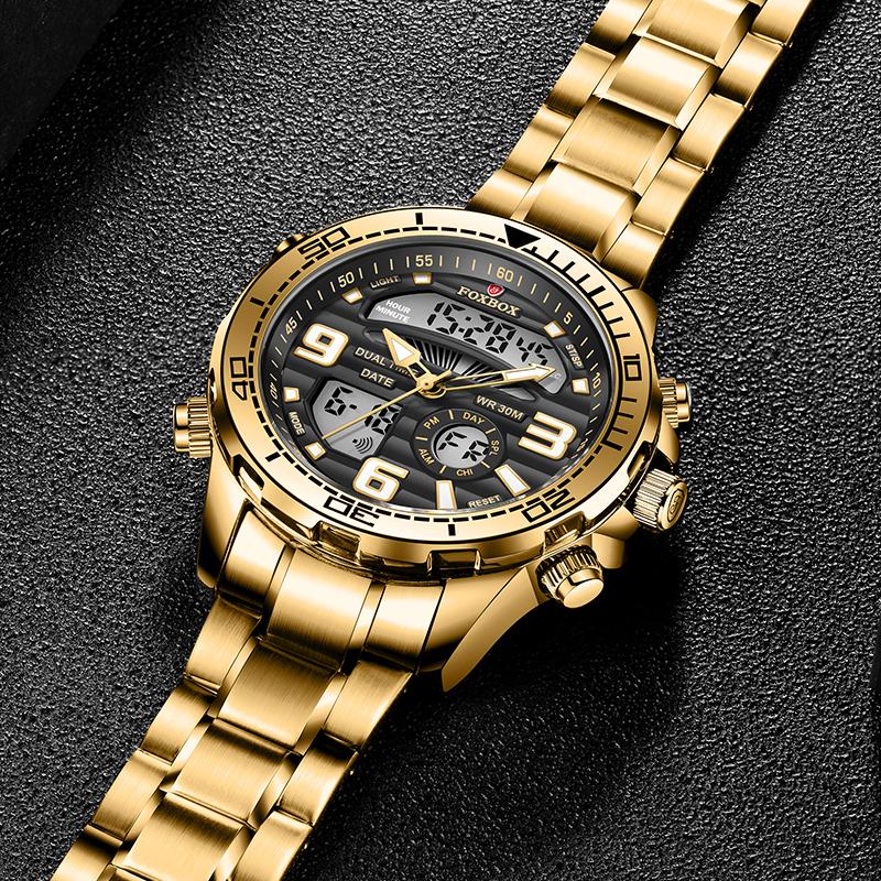 Foxbox Digital Men's Watches Top Luxury Sport Quartz Wristwatch Steel Military Waterproof Clock Quartz Wristwatch Reloj Hommes