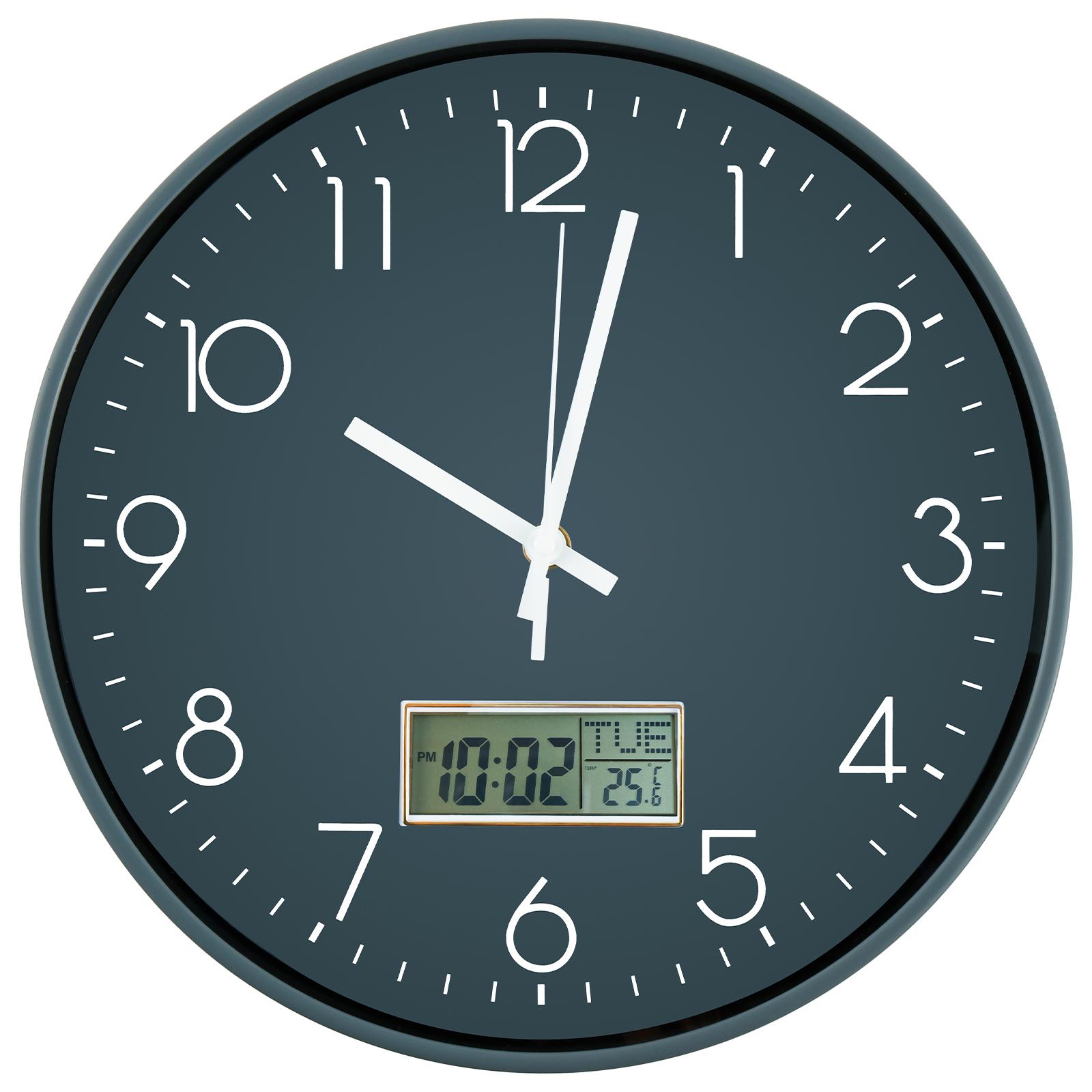 Классические настенные часы 11,6 дюйма, круглые настенные часы, на батарейках, с ЖК-дисплеем для вечного календаря, новые часы