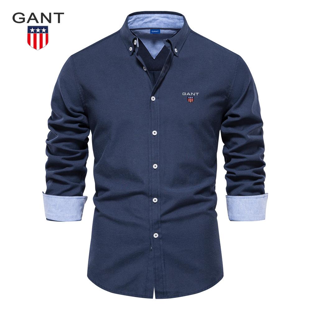 Gant 2025 Autumn Embroidery New Slim Fit Shirt Men's Casual Versatile Fashion Solid Color Long Sleeved Top