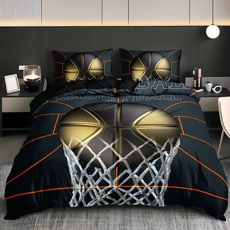 

Comforter Basketball Comforter Queen Size Sport Dunk Basketball S For Kids Teens Black Ball Print Bedding Set All Season Comforter (quilt)-EU Single(135*200cm)3pcs