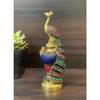 Brass Vintage Peacock Sitting Decorative Showpiece In Multicoloured Stone Finishing for Home Decor, Table Decor