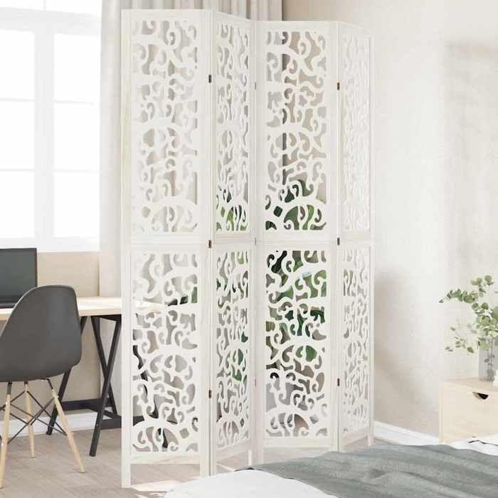 VidaXL Room Divider 4 Panels, Room Separator, Privacy Screen, Living Room Bedroom Screen, White Wood 358740