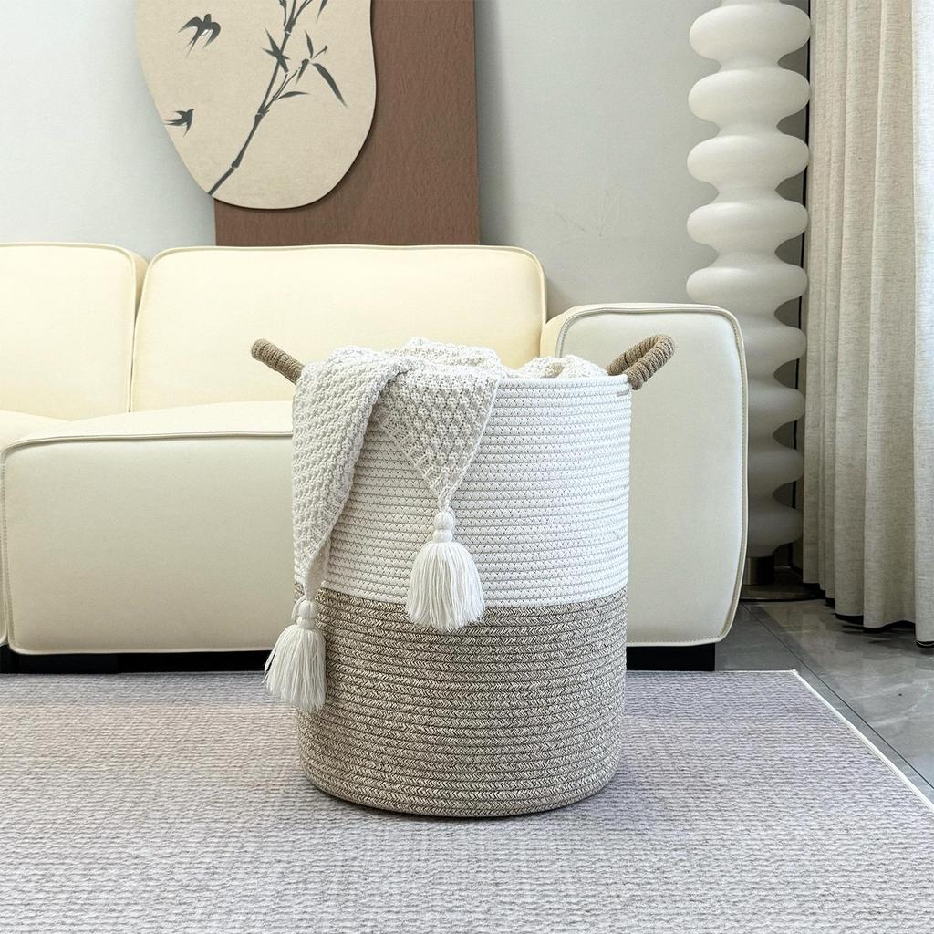 Large Woven Cotton Storage Basket for Toys, Snacks, Underwear, Socks, and Clothes