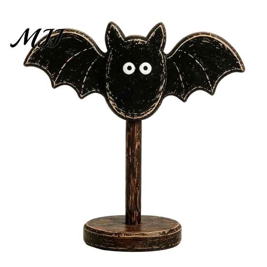 Housewarming Gifts for Home Lovers Halloween Wooden Tabletop Decor, Vintage Pumpkin Ghost Bat Figurines, Rustic Farmhouse Autumn Atmosphere
