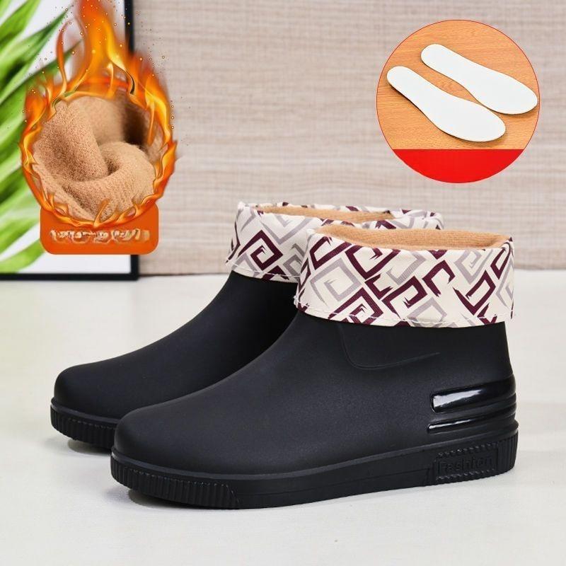 Send Insoles, Fashion Rain Boots, Women's Low-cut Waterproof Shoes, Plus Velvet Warm Rain Boots, Non-slip Rubber Boots
