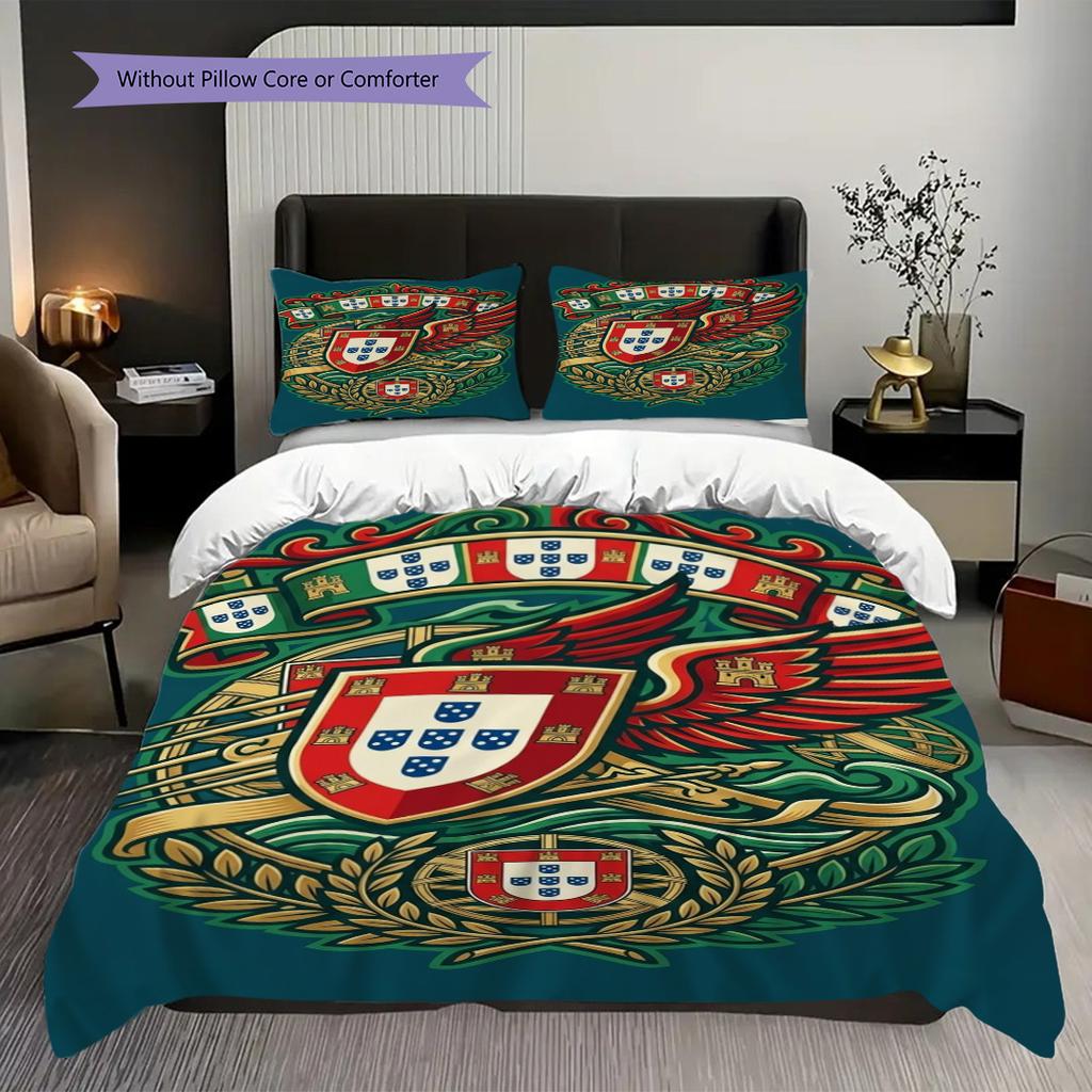 Portuguese Heritage Pride Bedding (1 * duvet cover + 2 * pillowcase, without core) Duvet cover and pillowcase Soft and comfortable Bedding set