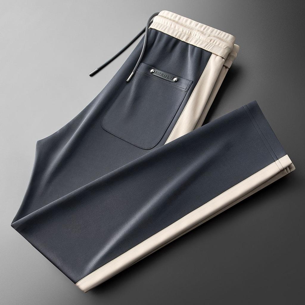 Sommer Glatt Anti-Falten Mode Sporthose, Personalisierte Farbkontrast Weitbein Gerade Bein Freizeithose für Herren