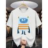 European Size Men'S Casual Crew Neck T-Shirt with Cartoon Monster Print - Soft Brown, Playful Design for Spring & Summer, Outdoor & Indoor Wear