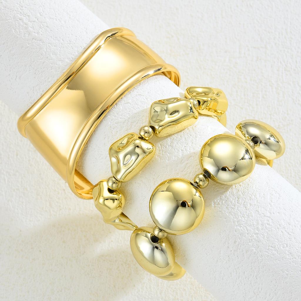 17KM 3 Piece Irregular Beaded Metal Bangle Set Fashion Jewelry Women Trendy Shiny Daily Party Accessory Gift For Her